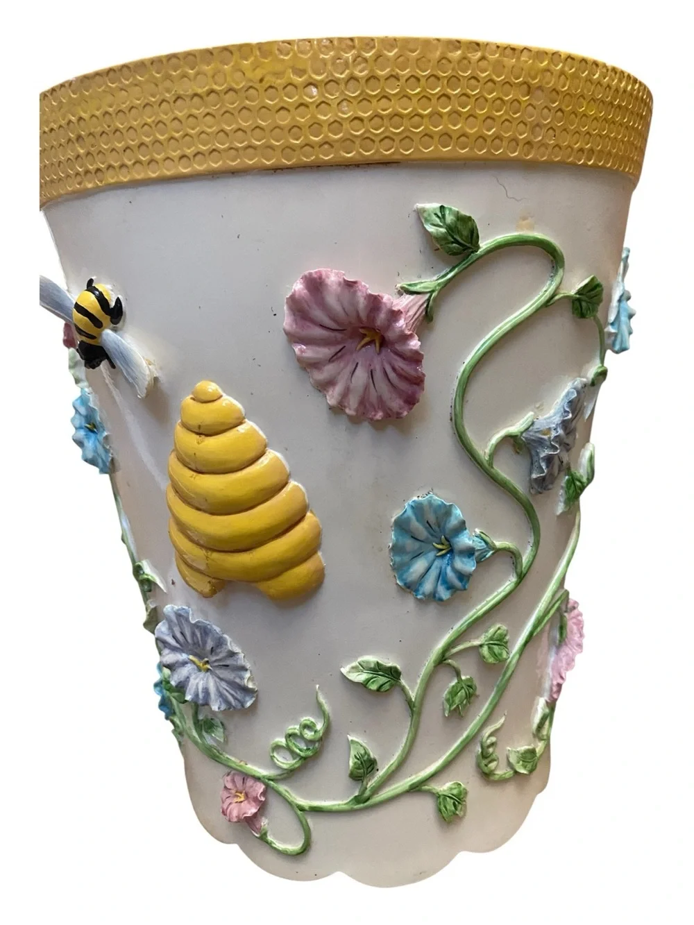 Vintage 3D Floral Bumble Bee Country Style Unique Wastebasket Trashcan Cottage